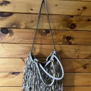 Steve Madden Gray Fringe Shoulder Bag with Chain Strap